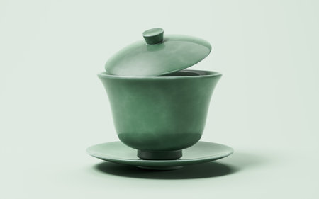 Chinese style teapot and teacup, 3d rendering. 3D illustration.の写真素材