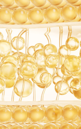 Skin cell with golden liquid oil bubble, 3d rendering. 3D illustration.の写真素材