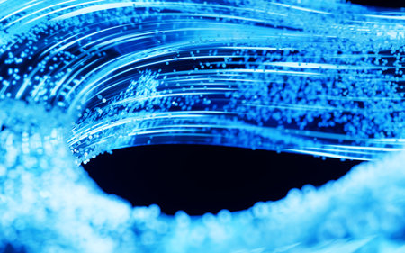 Glass geometry and flowing particles, 3d rendering. 3D illustration.の写真素材