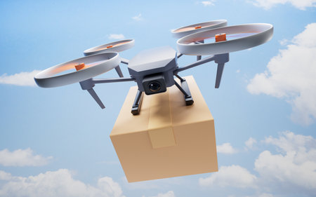 Realistic drone carrying the box, 3d rendering. 3D illustration.の写真素材