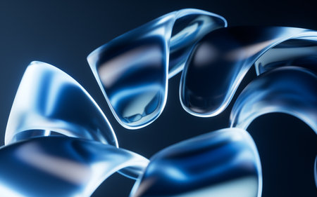 Abstract transparent glass flower with neon light, 3d rendering. 3D illustration.