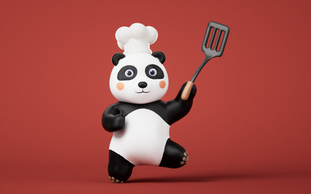 Panda chef with cartoon style, 3d rendering. 3D illustration.の写真素材