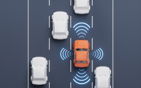 Realistic automobile car with automatic drive concept, 3d rendering. 3D illustration.の写真素材