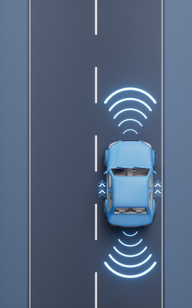 Realistic automobile car with automatic drive concept, 3d rendering. 3D illustration.の写真素材