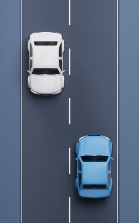 Realistic automobile car on the road, 3d rendering. 3D illustration.