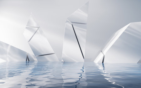 Bright room with water surface, 3d rendering. 3D illustration.の写真素材