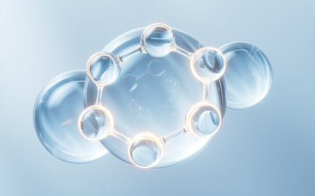 Molecule and water bubble, 3d rendering. 3D illustration.の写真素材