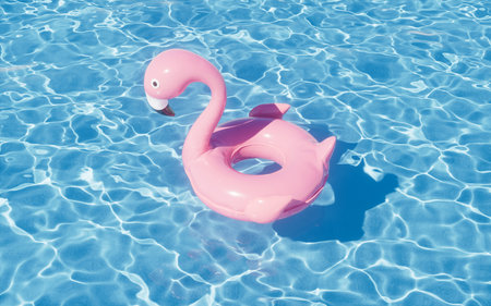 Rippled water surface and floating flamingo, 3d rendering. 3D illustration.の写真素材