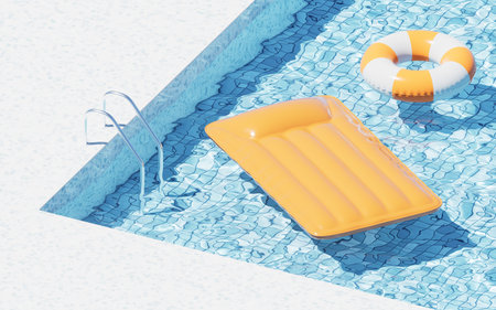 Swimming pool and floating air mattress, 3d rendering. 3D illustration.