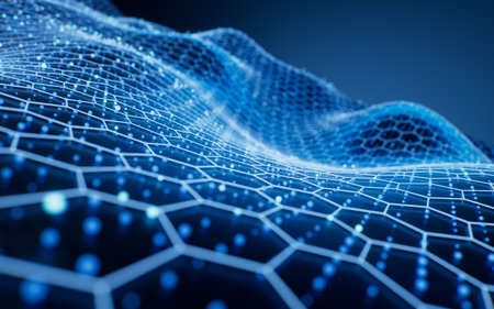 Blue wave grid background, 3d rendering. 3D illustration.の写真素材