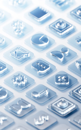Transparent glass icons background, 3d rendering. 3D illustration.の写真素材