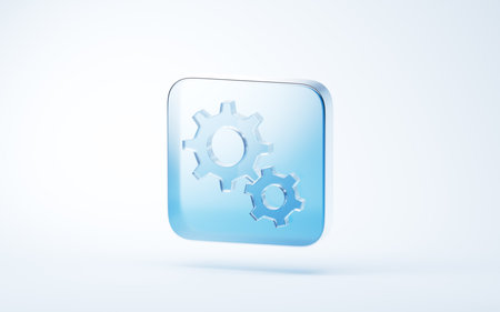Transparent blue glass icon, 3d rendering. 3D illustration.