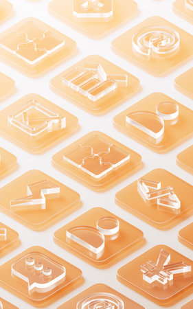 Transparent glass icons background, 3d rendering. 3D illustration.の写真素材
