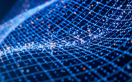 Blue wave grid background, 3d rendering. 3D illustration.の写真素材