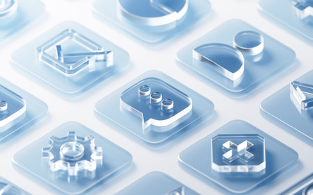 Transparent glass icons background, 3d rendering. 3D illustration.の写真素材