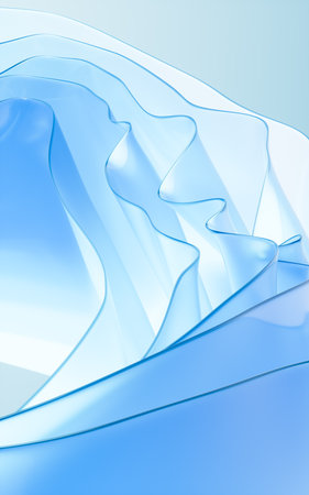 Flowing gradient transparent multilayer glass background, 3d rendering. 3D illustration.