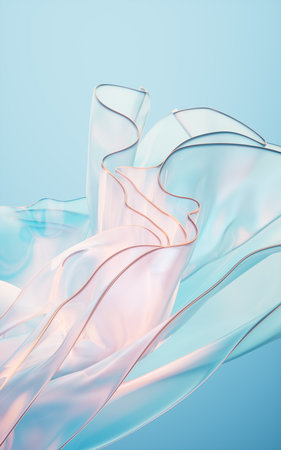 Flowing gradient transparent multilayer glass background, 3d rendering. 3D illustration.の写真素材