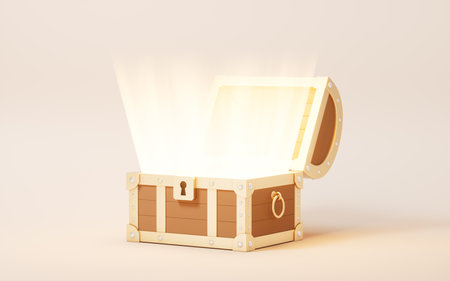 Opened retro treasure box and gift box, 3d rendering. 3D illustration.