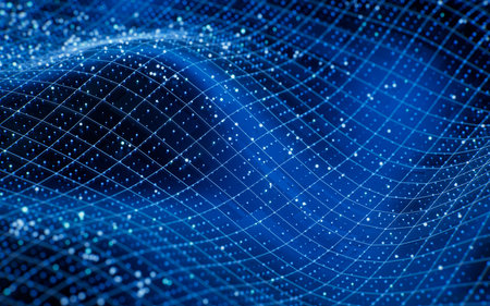 Blue wave grid background, 3d rendering. 3D illustration.