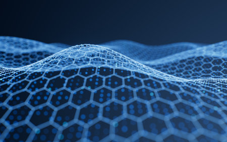 Blue wave grid background, 3d rendering. 3D illustration.の写真素材