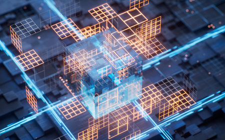 Technology circuit board and core, 3d rendering. 3D illustration.