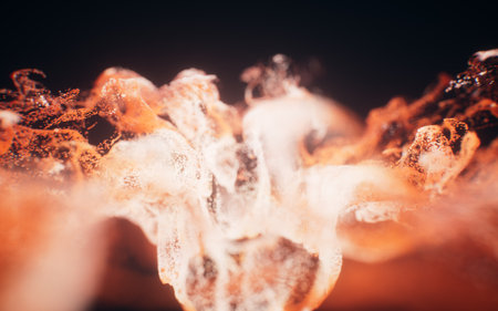 Red flowing particles with explosive wave effect, 3d rendering. 3D illustration.の写真素材