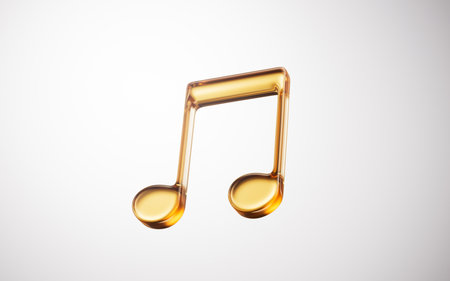 Golden glass music notes with white background, 3d rendering. 3D illustration.の写真素材