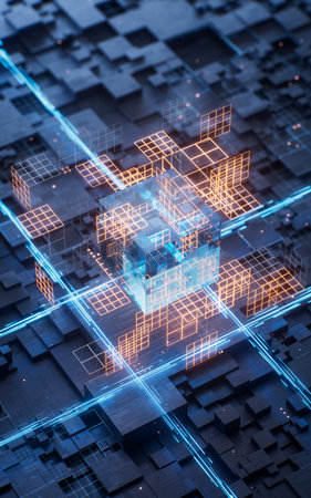 Technology circuit board and core, 3d rendering. 3D illustration.の写真素材
