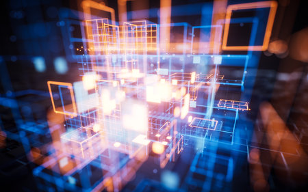 Digital cyberspace with glowing cross lines, 3d rendering. 3D illustration.