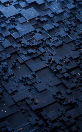 Metallic electronic cube circuit board, 3d rendering. 3D illustration.