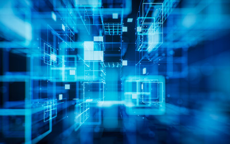 Digital cyberspace with glowing cross lines, 3d rendering. 3D illustration.の写真素材