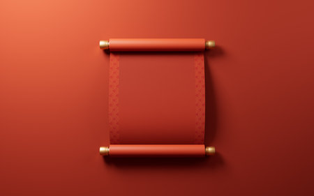 Blank Chinese ancient red reel banner, 3d rendering. 3D illustration.