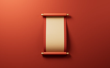 Blank Chinese ancient red reel banner, 3d rendering. 3D illustration.の写真素材
