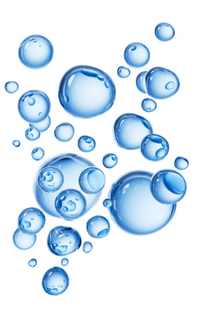 Transparent blue liquid bubbles, 3d rendering. 3D illustration.