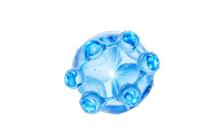 Transparent blue molecule and water bubbles, 3d rendering. 3D illustration.