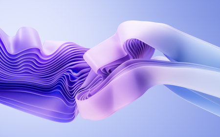 Flowing gradient purple curve ribbons background, 3d rendering. 3D illustration.の写真素材