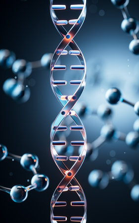 DNA structure with molecular background, 3d rendering. 3D illustration.の写真素材