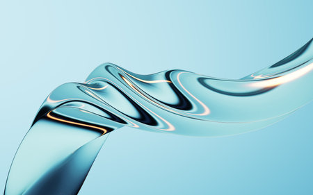 Abstract blue gradient curve glass background, 3d rendering. 3D illustration.の写真素材