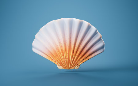 Scallop shell with cartoon style, 3d rendering. 3D illustration.の写真素材