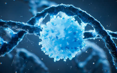 Blue cell with biological DNA background, 3d rendering. 3D illustration.