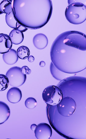 Floating transparent purple bubbles background, 3d rendering. 3D illustration.の写真素材