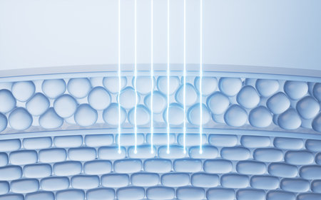 Skin cell background and laser therapy concept, 3d rendering. 3D illustration.の写真素材