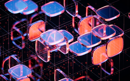 Abstract neon glass geometry cubes, 3d rendering. 3D illustration.の写真素材