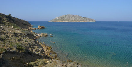 The coast of the island of Leros Greece in the summerの写真素材
