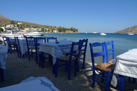 Restaurant on the Greek island of Leros, Greeceの写真素材