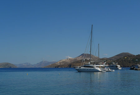 Sailing yacht in the Aegean Sea. Greece, Leros islandの写真素材
