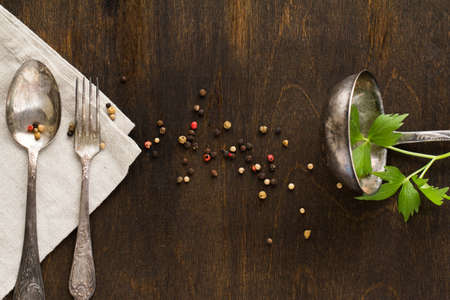 old fork ,spoon and ladle on a white backgroundの写真素材