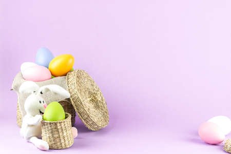 easter eggs in rustic basketの写真素材