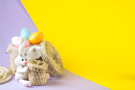 easter eggs in rustic basketの写真素材