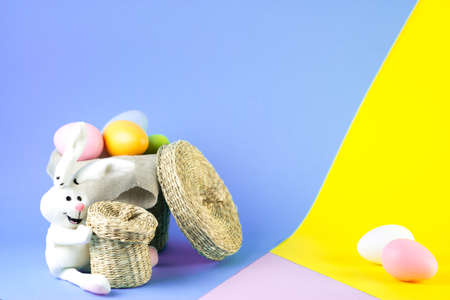 easter eggs in rustic basketの写真素材